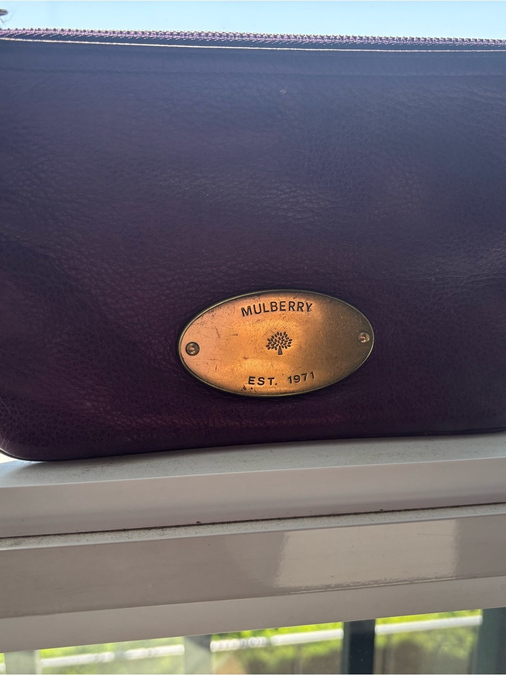 Mulberry Plum Leather Bag with Brass Plaque